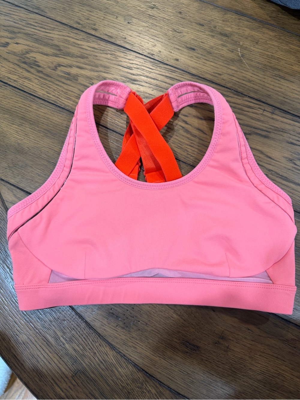 Fabletics Pink Swim workout bra with Orange Cross-Back Straps medium